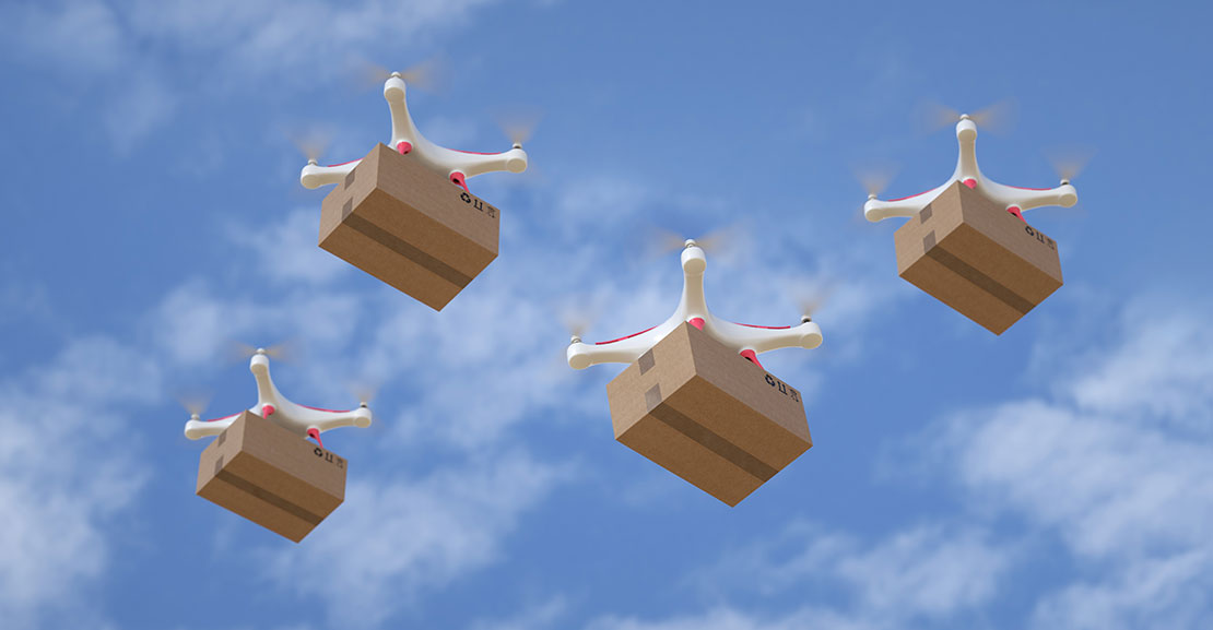 Amazon drones flying in the air