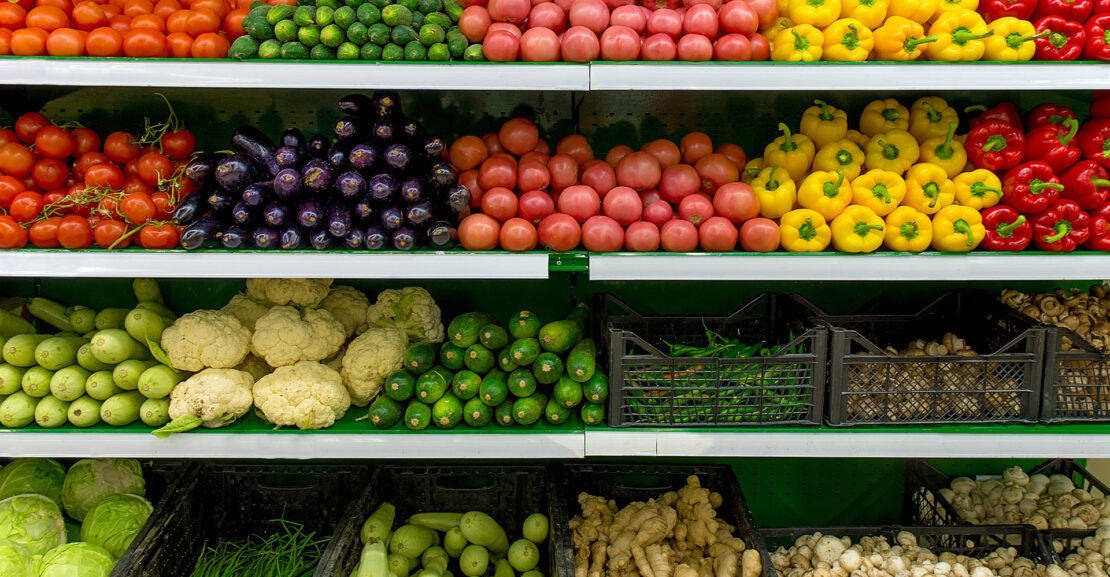 Vegetables on shelf in supermarket