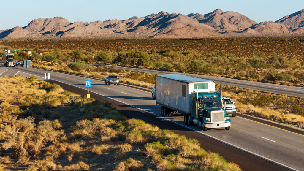 Tractor trailer on hgihway between California and Arizona