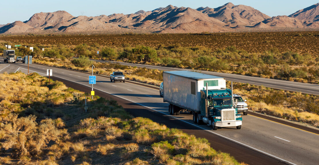 Tractor trailer on hgihway between California and Arizona