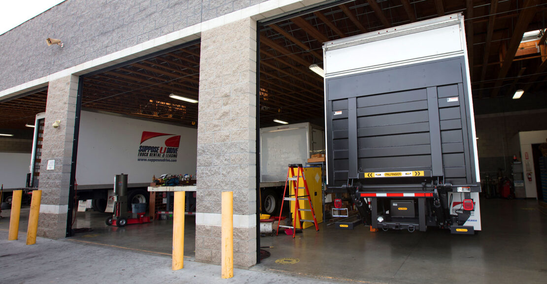 Trucks in maintenance bays