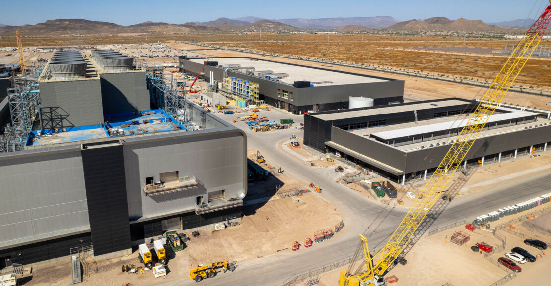 Aerial view of the Taiwan Semiconductors Mega Factory construction in North Phoenix, Arizona