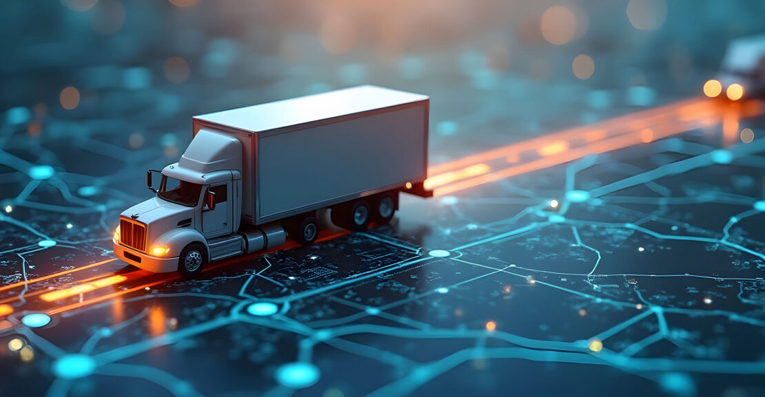 Futuristic Delivery Truck on Digital Road Network
