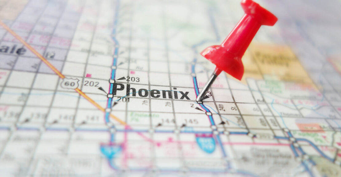 Map with a red pin in Phoenix Arizona
