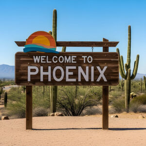 Welcome to Phoenix sign in the desert